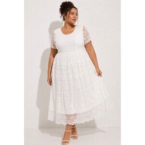 ASOS Curve White Embroidered Lace Midi Dress Plus Size US 16 Boho Cottagecore